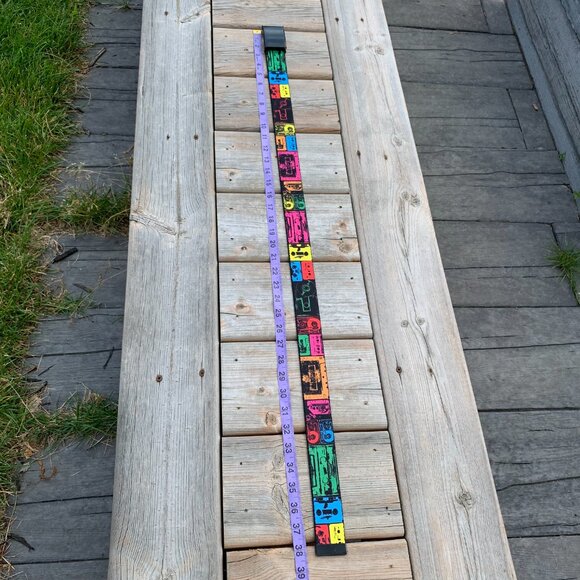 Retro Colourful Cassette Tape BD Buckle Down Unisex Adjustable Ratchet Belt - Picture 9 of 12